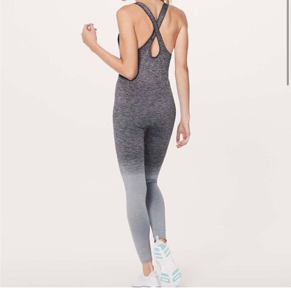 LULULEMON Black White Light Cast Grey Balance & Resist Onesie Workout Bodysuit - Picture 2 of 8